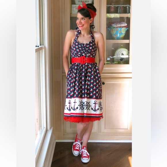Anthropologie Dresses & Skirts - Ahoy sailor! Nautical sailboat Anthropologie Blue Halter Mini Sundress babydoll